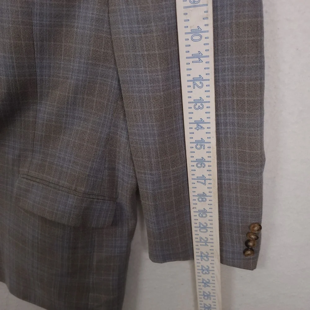 Lauren Ralph Lauren Blazer Mens 50R Tan Blue Plaid Silk Wool Sport Coat Jacket
